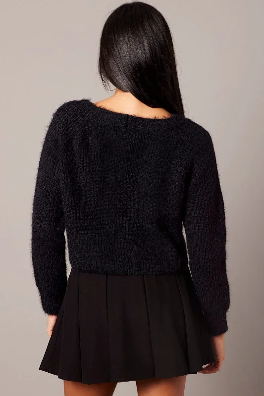 black-fluffy-knit-cardigan-v-neck-kn2548-41jb-2