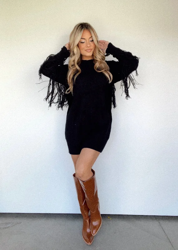 black-fringe-sweater-dress