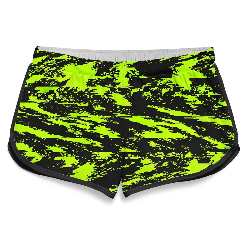 Black Lime Bolt Glitch Women's Retro Shorts