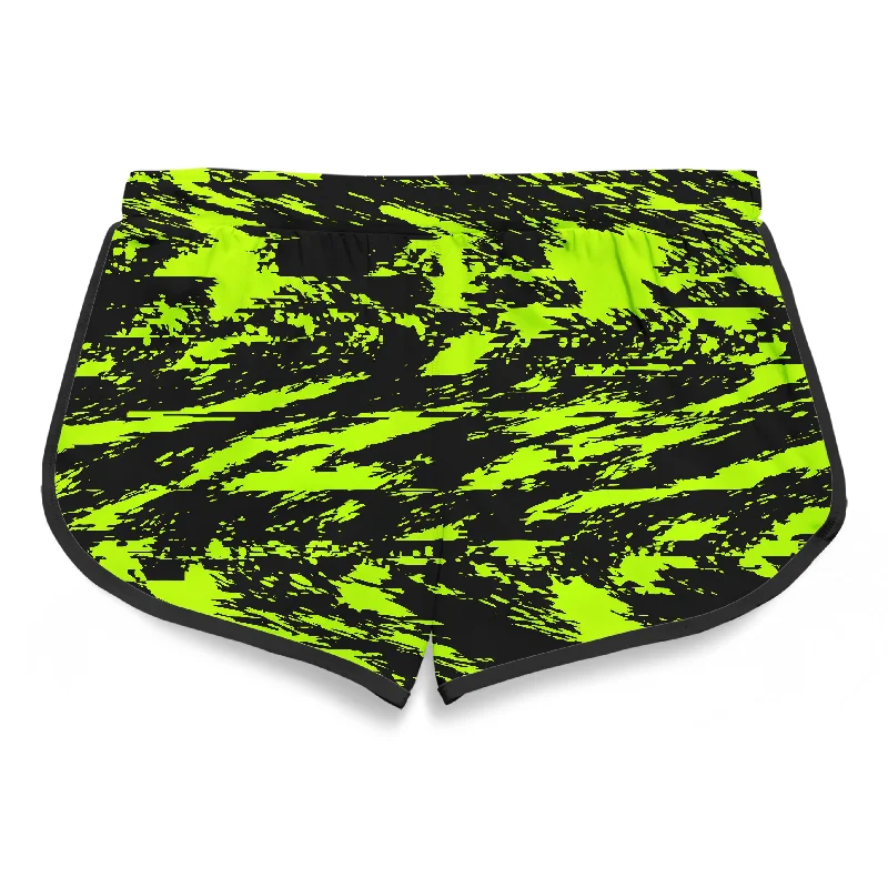 black-lime-bolt-glitch-womens-retro-shorts