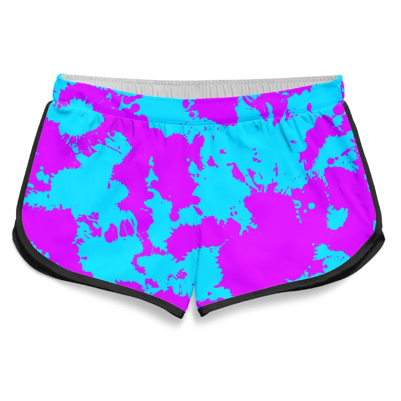 Blue and Purple Paint Splatter Women's Retro Shorts