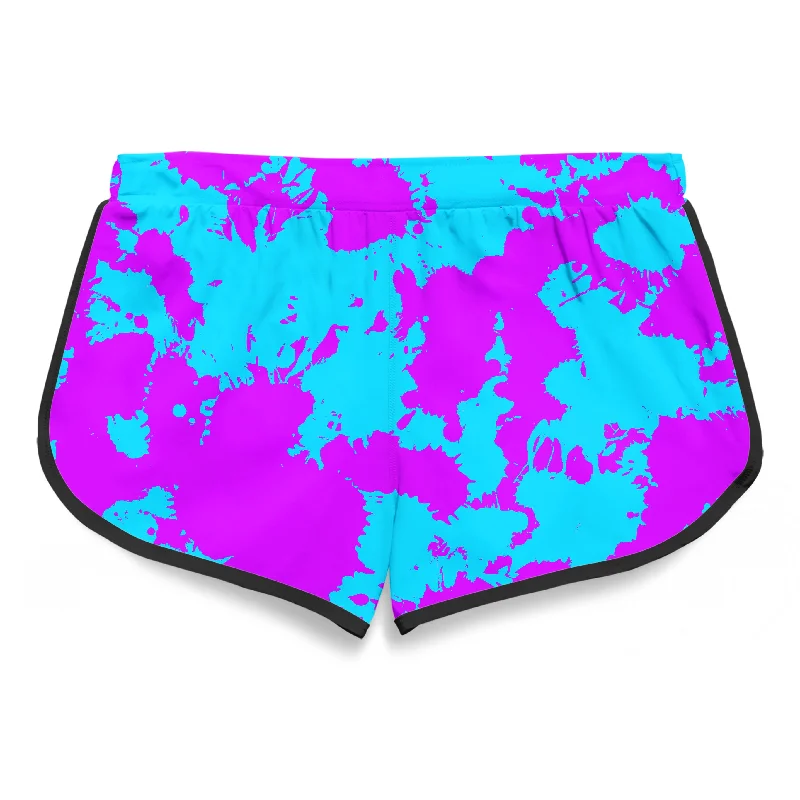 blue-and-purple-paint-splatter-womens-retro-shorts