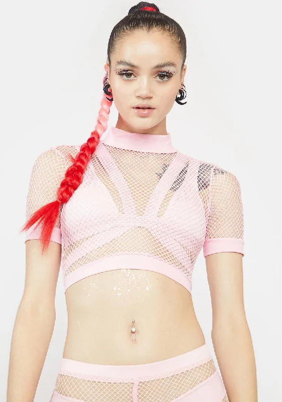 Blush Heavy Bass Drop Fishnet Crop Top