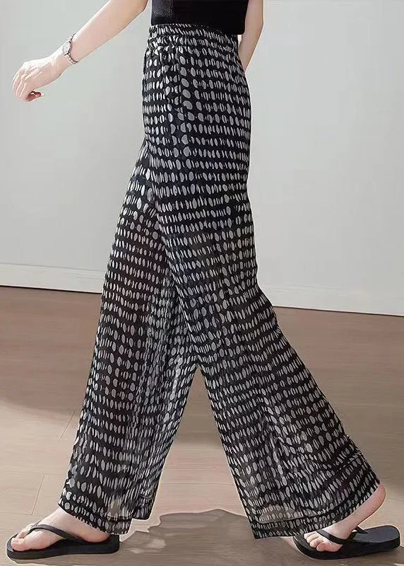 boho-black-pockets-print-elastic-waist-chiffon-pants-summer