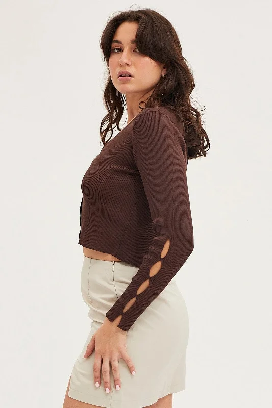 brown-knit-cardigan-long-sleeve-v-neck-cut-out-kn14190-40ub