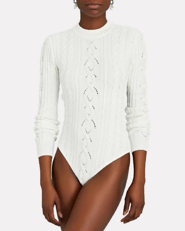 Cache Open Back Cable Knit Bodysuit In White