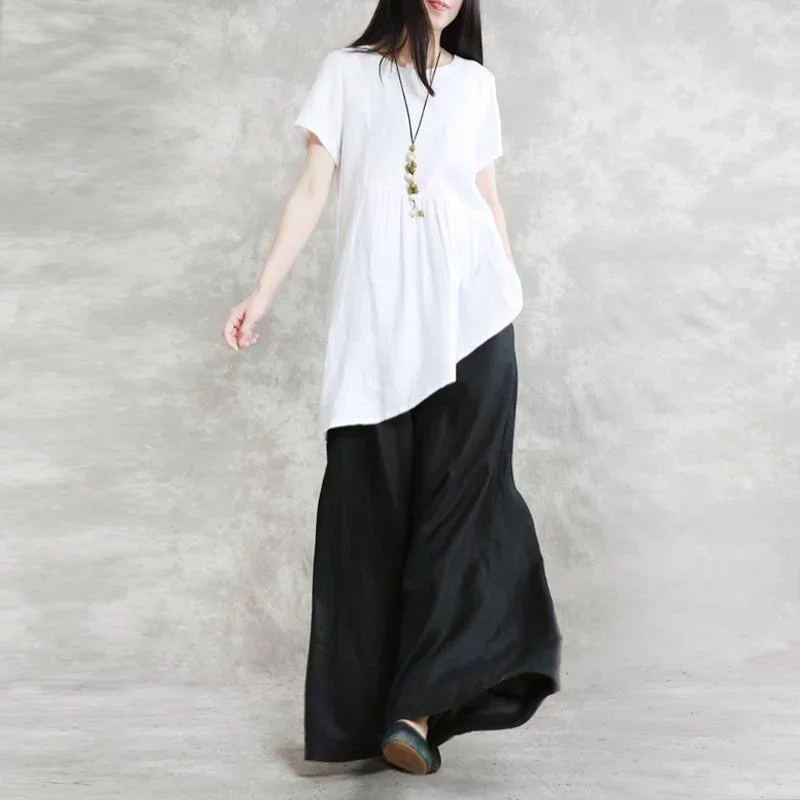 casual black pockets women wide leg pants