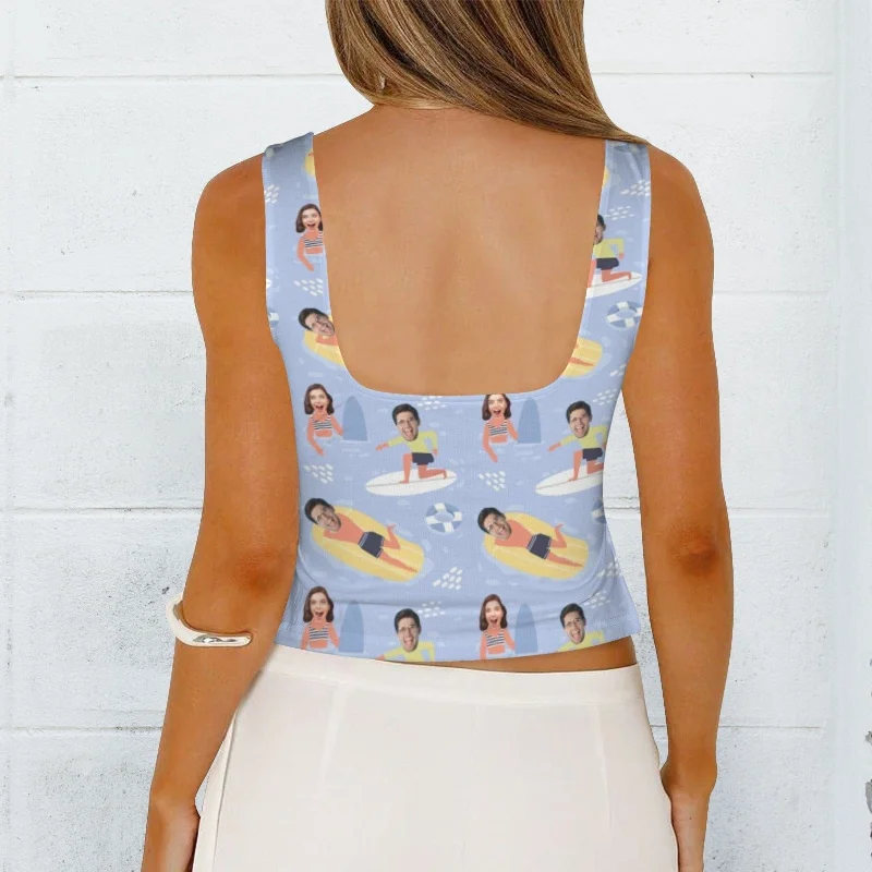 custom-face-surfing-top-personalized-womens-square-neck-backless-ruched-side-split-crop-tank-tops