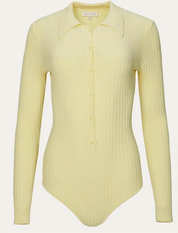 Cyndie Knit Bodysuit In Pale Yellow