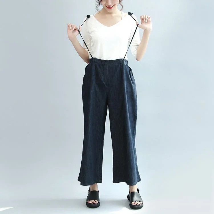 dark blue stylish linen pants plus size casual straight pants