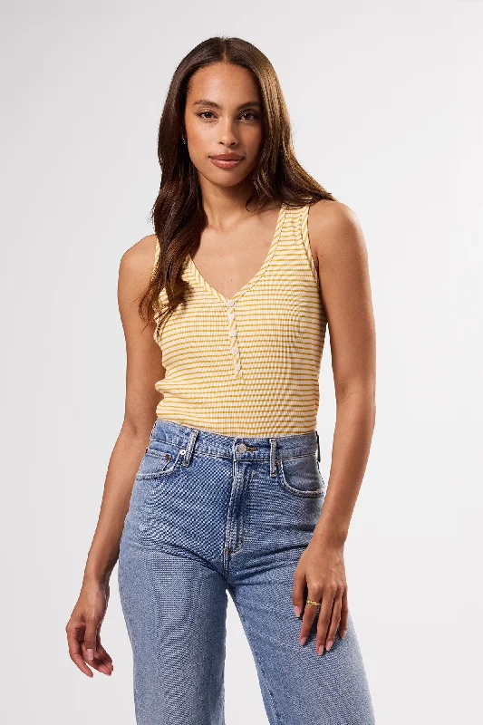 Deacon Organic Cotton Modal Rib Tank - Cannes Stripe Natural Soleil Yellow