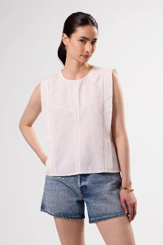 Detailed Cotton Linen Tank Top - White