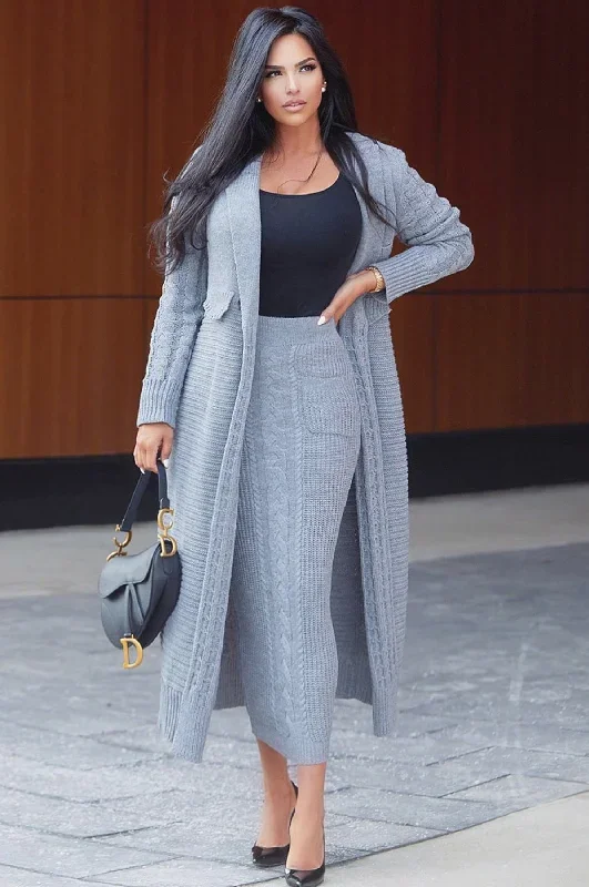 Grey Missy Cable Sweater Midi Skirt