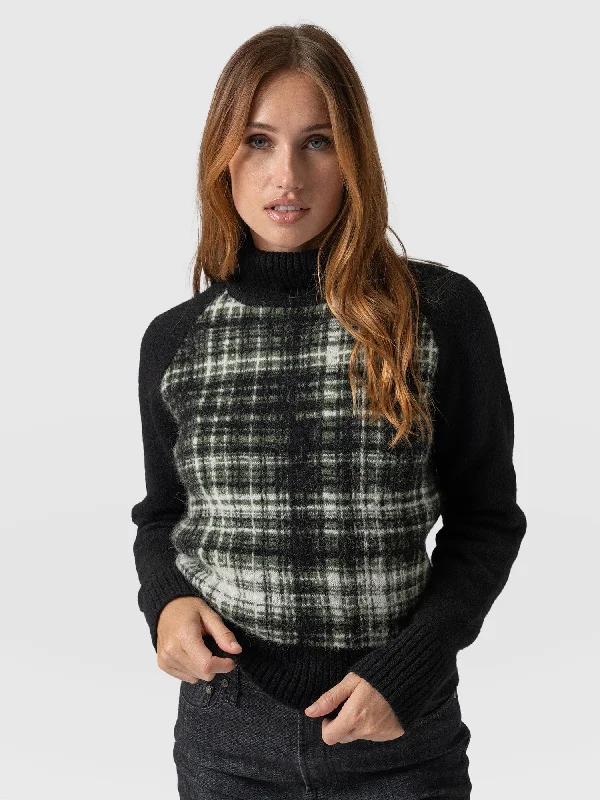 Gwen Raglan Sweater - Olive Check