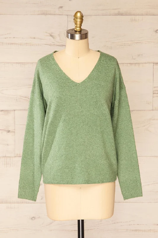 Havre Green | Soft Knit V-Neck Sweater