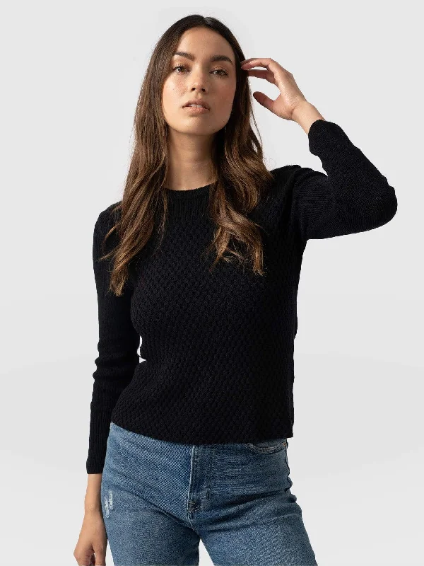 Honeycomb Rib Sweater - Black