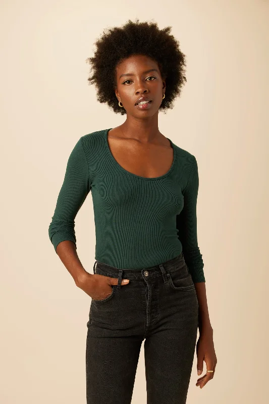 Itana Long Sleeve Dream Rib Tee - Darkest Spruce