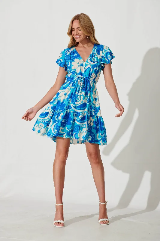 Jess Dress In Blue Flower Print