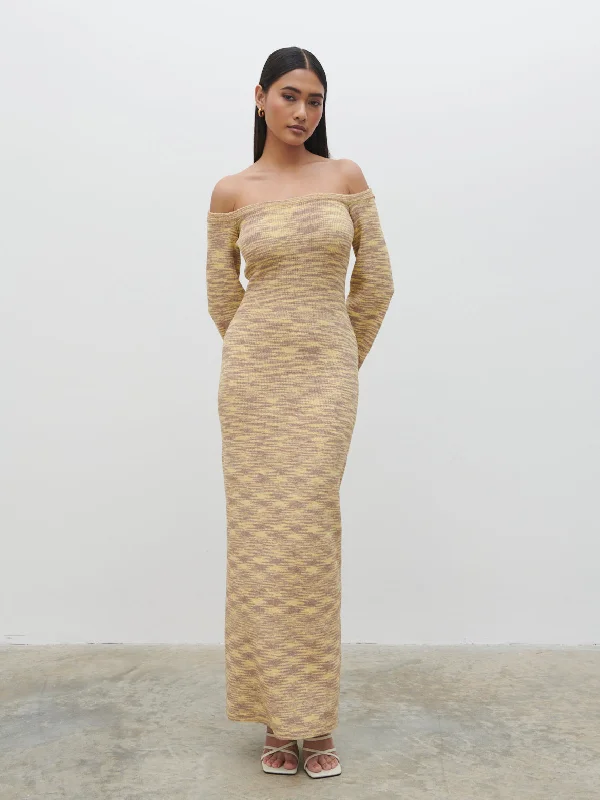 Joanna Bardot Knit Maxi Dress - Lemon Melange