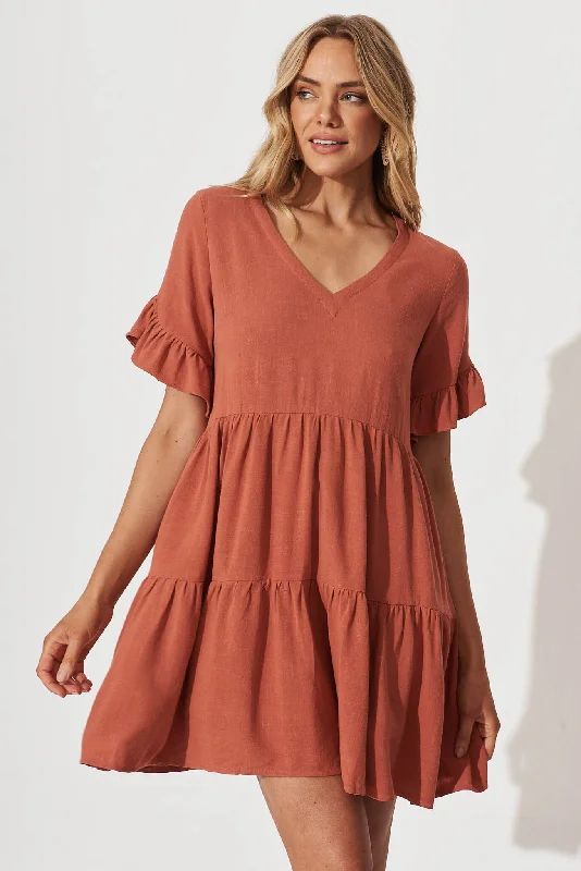 Krista Dress In Rust Linen