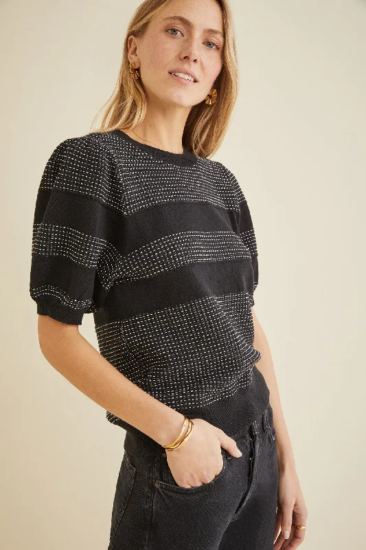 Liza Sweater Tee - Black Texture Stripe