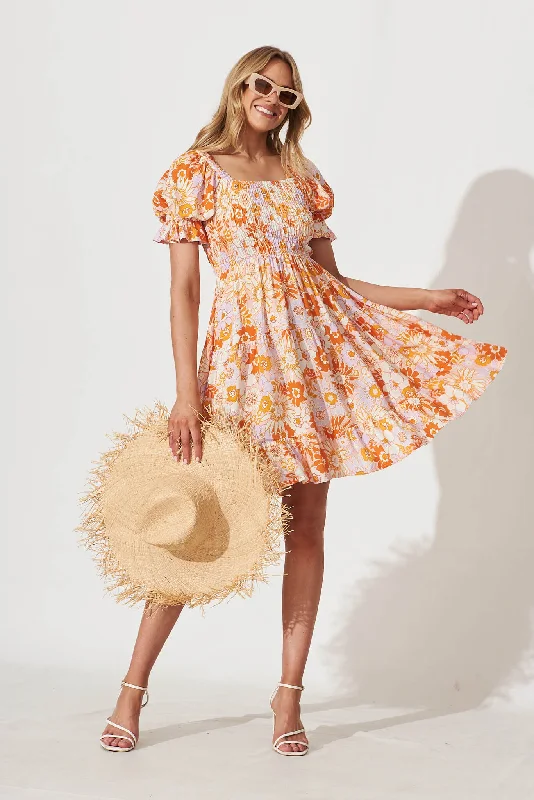 Maison Dress In Pink With Orange Floral