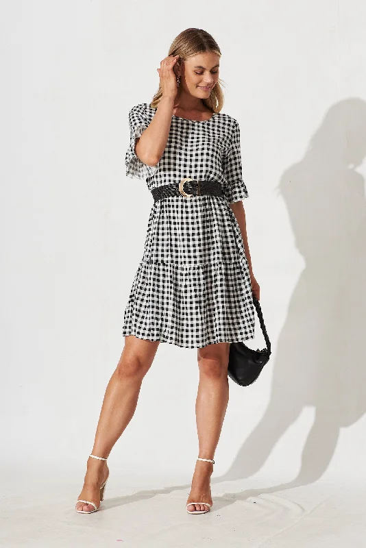 Malani Dress In Black With White Check