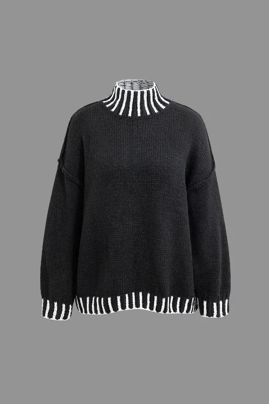 Contrast Trim Turtleneck Sweater