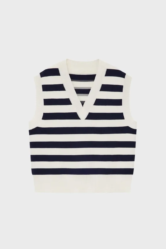 Stripe V-neck Knit Pullover Vest