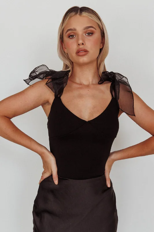 Midsomer Tied Shoulder Bodysuit Black