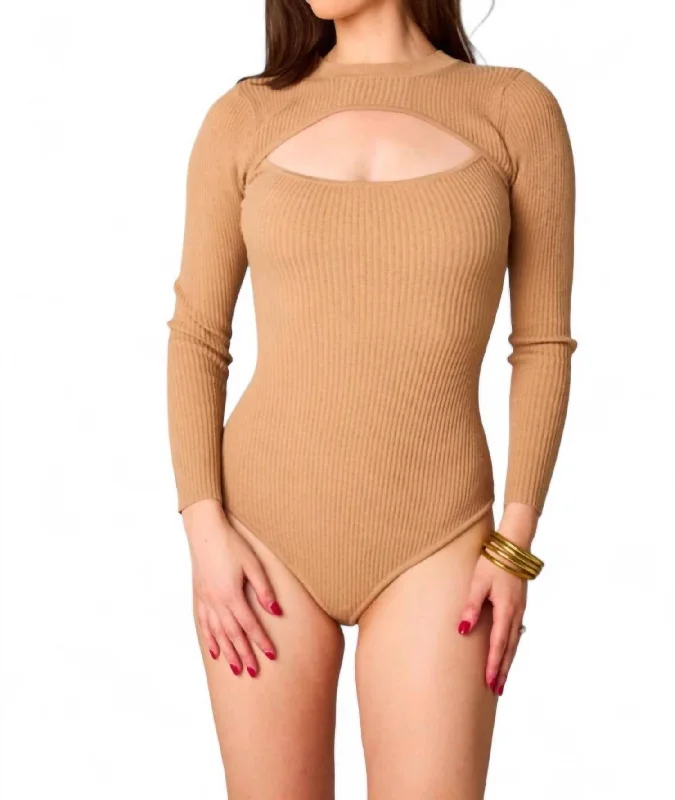 Nadia Long Sleeve Cutout Bodysuit In Natural