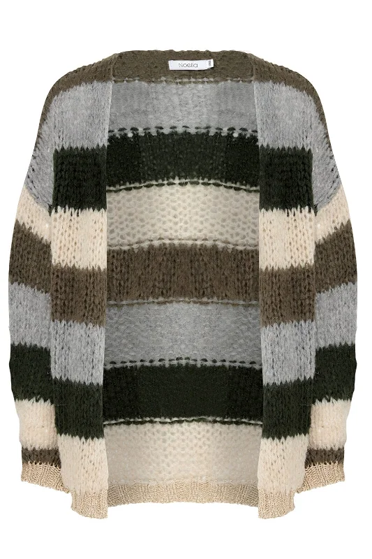 Noella - Kala Knit Cardigan Wool - Army/Beige Stripes 5