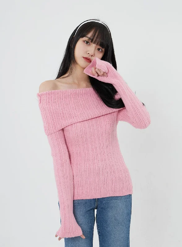 Off-Shoulder Stripe Knit Top OD22