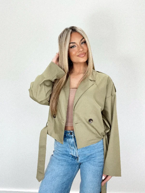 Olive Cropped Trench Coat