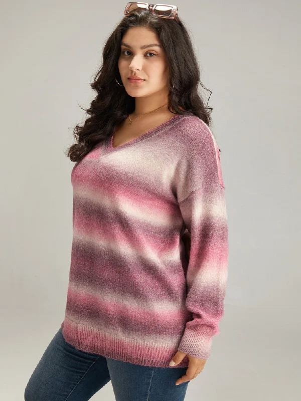 ombre-heather-v-neck-elastic-cuffs-pullover