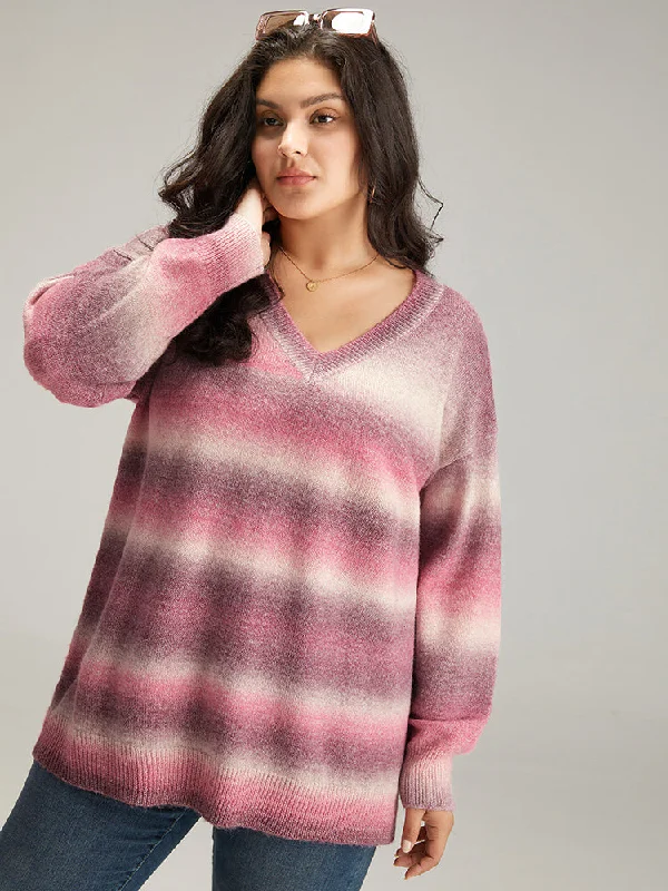 ombre-heather-v-neck-elastic-cuffs-pullover