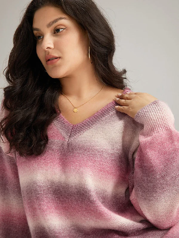 ombre-heather-v-neck-elastic-cuffs-pullover