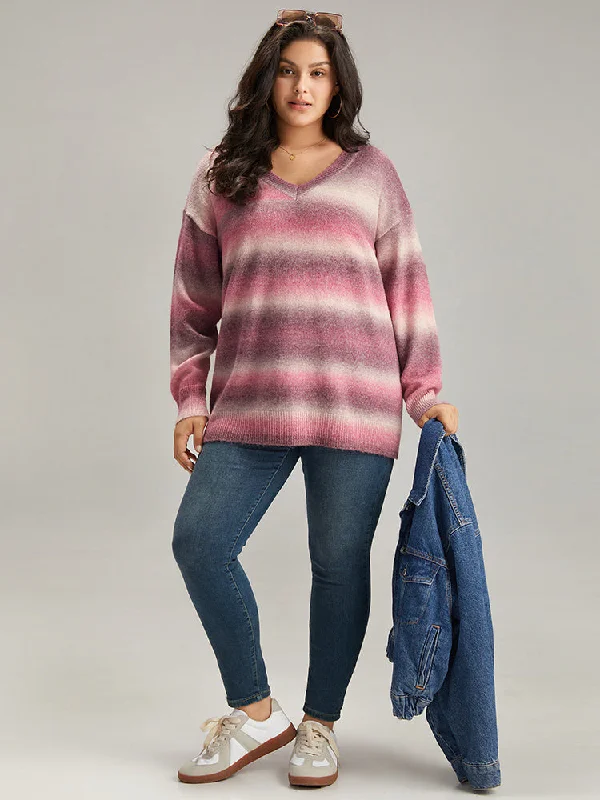 ombre-heather-v-neck-elastic-cuffs-pullover