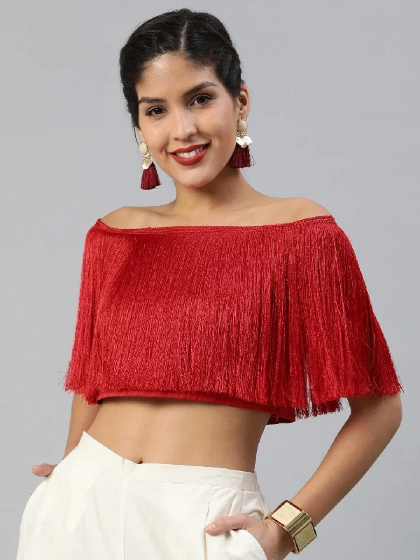 Red Silk blend Solid Crop Top