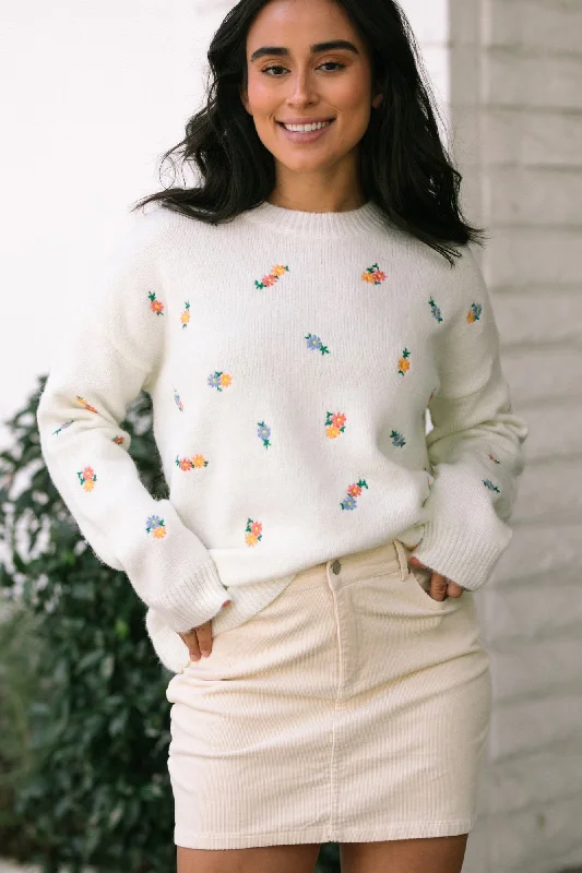 Robin Floral Embroidered Crewneck