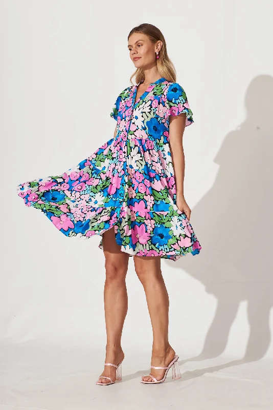 Saldana Smock Dress In Bright Multi Floral