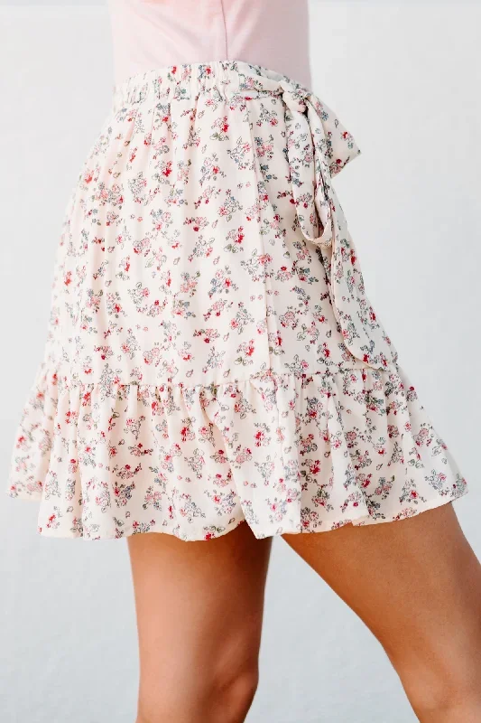 Spring Surprises Ruffled Floral Mini Skirt (Cream)