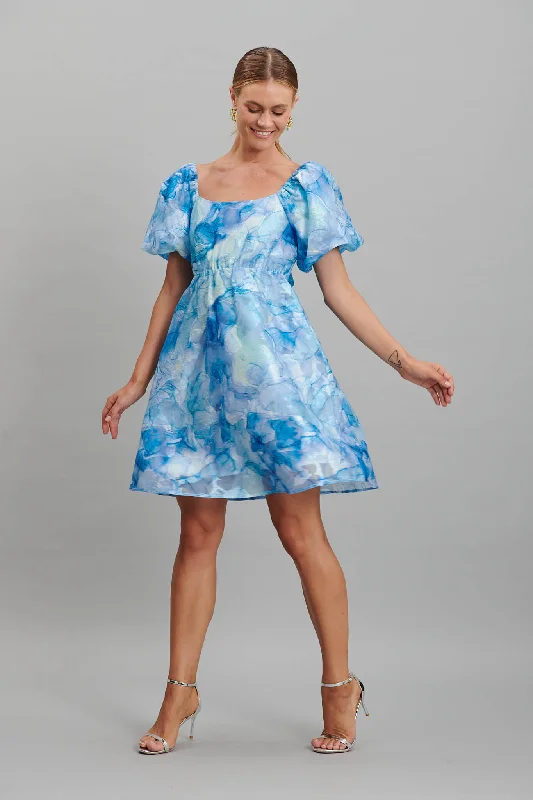 Sunset Sky Dress In Blue Floral Organza