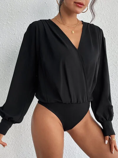 surplice-ruched-long-sleeve-bodysuit