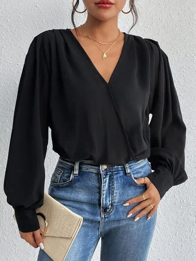 surplice-ruched-long-sleeve-bodysuit