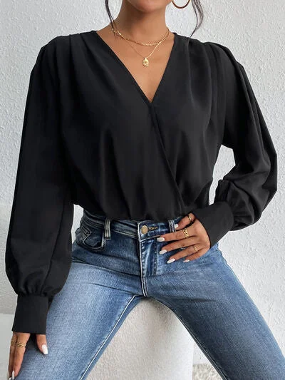 surplice-ruched-long-sleeve-bodysuit