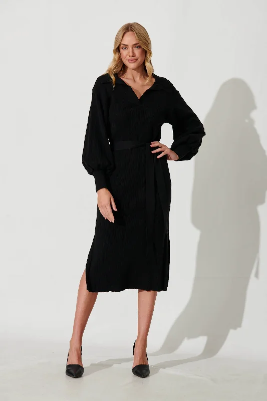 Temptress Knit Dress In Black Cotton