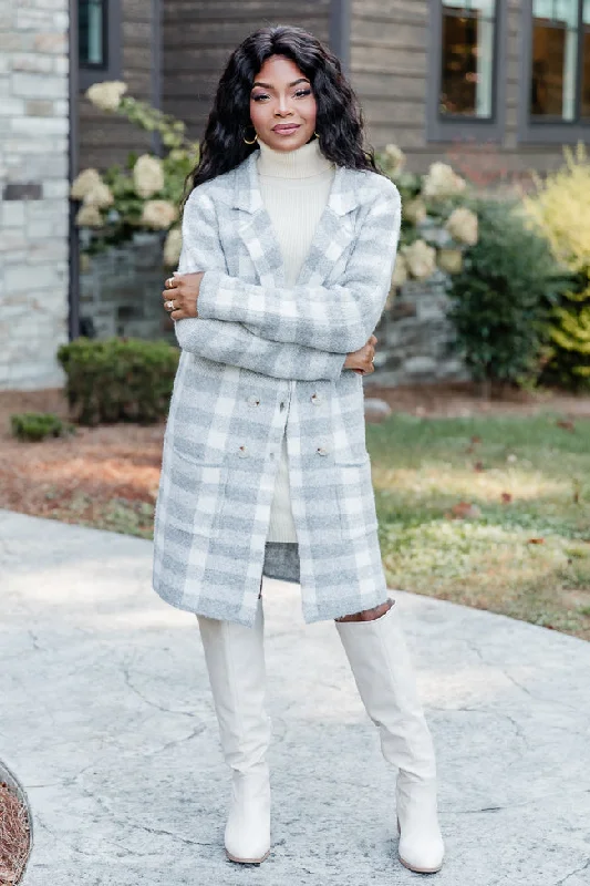 Time Rolls By Grey Plaid Cardigan Coat