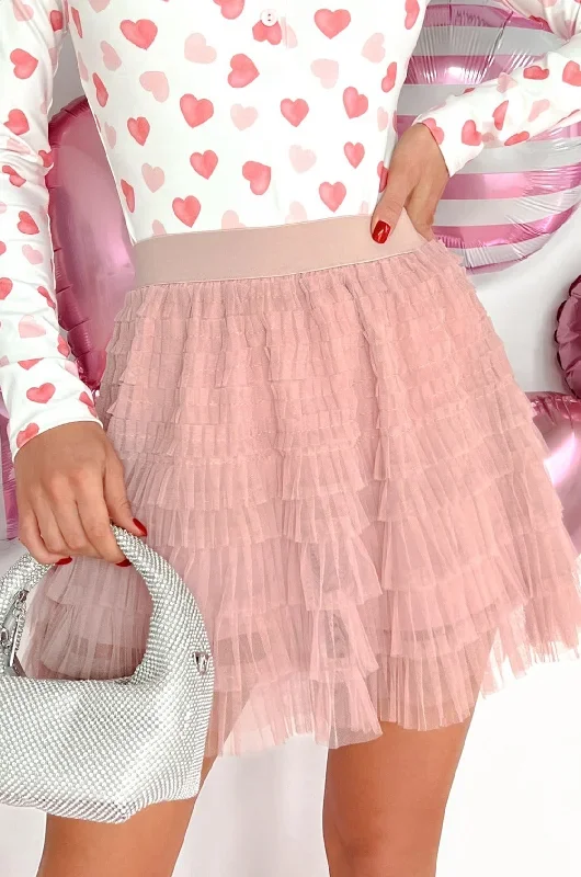 Twirly Girly Tiered Tulle Mini Skirt (Blush)