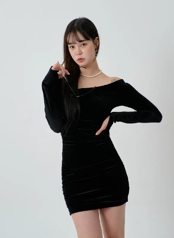 Velvet Strap Detail Off Shoulder Mini Dress ID30